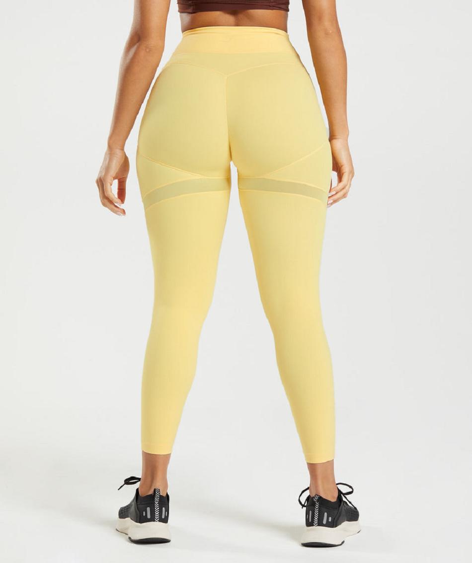 Legginsy Damskie Gymshark Whitney Mesh Żółte | PL 2316JPQ